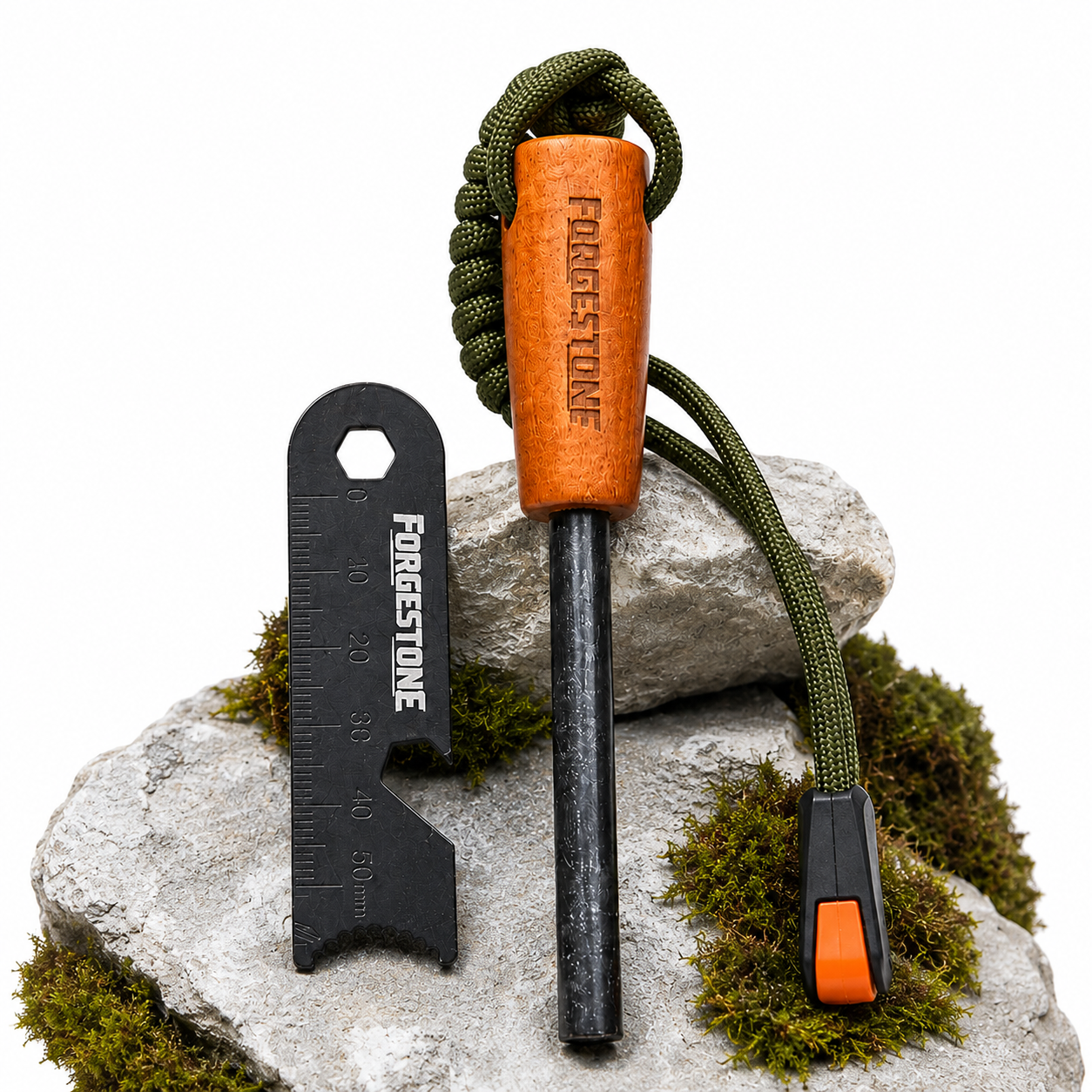 FORGESTONE all-weather ferro rod fire starter kit with striker, paracord and whistle